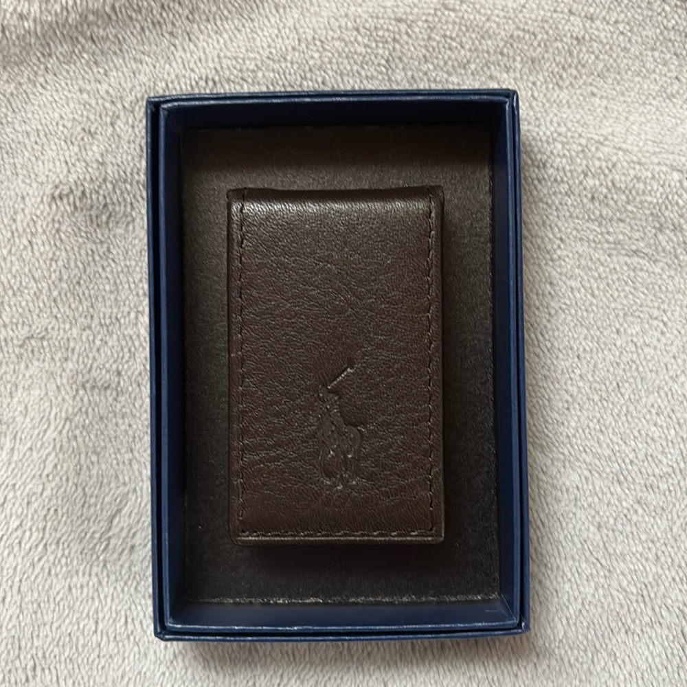 Polo Ralph Lauren Money Clip. BROWN, Leather.